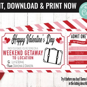 Weekend Away Voucher Template Gift Certificate Ticket Card - Printable  Birthday Trip, Getaway, Pack Your Bags, Hotel Stay - INSTANT DOWNLOAD