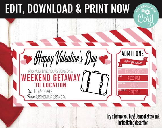Weekend Surprise Weekend Getaway Gift Voucher, Weekend Getaway Trip  Printable Template Gift Card, Editable Instant Download Gift Certifica -  Etsy