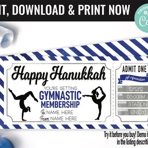 Hanukkah Surprise Gymnastics Lessons Gift Voucher, Gymnastics Gift Printable Template Gift Card, Editable Instant Download Gift Certificate
