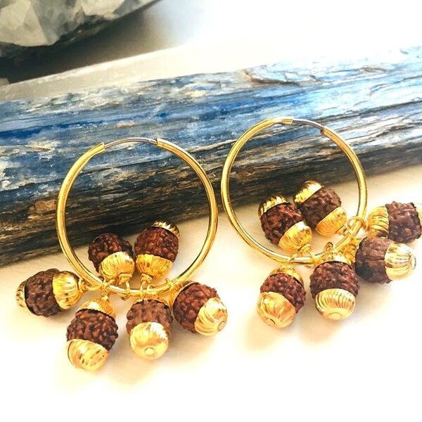 Dangling Rudraksha Hoop Earrings, Beautiful and Powerful Symbol of Lord Shiva, Mahadeva, Hearing the Ultimate Truth, Meditation and More. Om