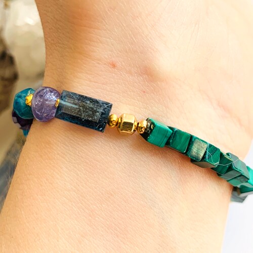 The on sale Magical Fantastic Bracelet with Indigo Kyanite, Tanzanite, Amethyst, Malachite and Blue Apatite, Talisman for the Higher Chakras
