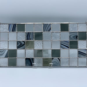 7.5” X 18&quot; BLACK & WHITE Color Palette Stained Glass Window Panel Suncatcher - Modern Decor, Geometric, Housewarming, Birthday, Christmas