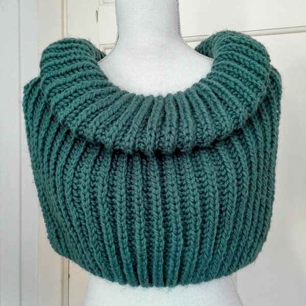 Ready-to-ship: The Sea Breeze cowl, knitted fisherman's rib cowl / poncho in teal, OOAK