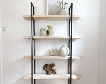 Wood Bookcase Shelf Unit Wooden Bookshelf Ladder with Oak Pine Shelving Reclaimed Industrial Display and Storage Shelves