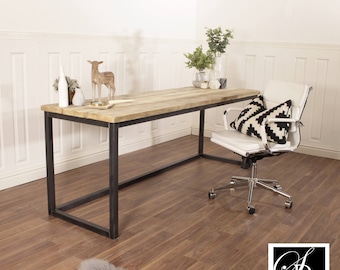 Handmade Reclaimed Wood Desk: Industrial Steel Frame, Rustic Office Table