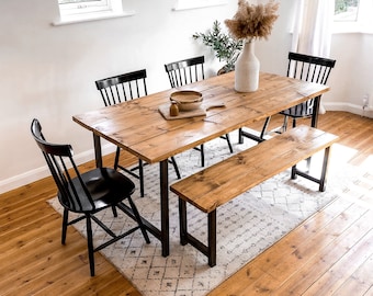 Rustic Reclaimed Wood Dining Table: Trestle Style Kitchen Table with Optional Bench