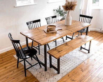 Rustic Wooden Trestle Dining Table Reclaimed Solid Wood Kitchen Bench 4 6 8 Seater Chairs Set Industrial Style Oak Bar Farmhouse White Dark