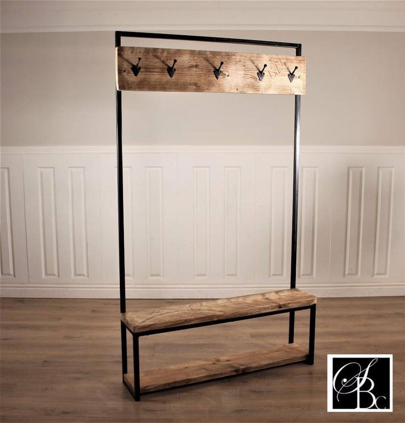 Industrial Coat Rack Stand Hall Shoe Hooks Rustic Wood Retro Etsy