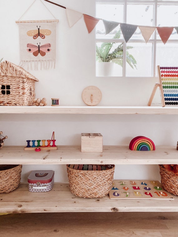 Montessori Shelf Bookcase Toy Storage Wood Children Wall Shelves