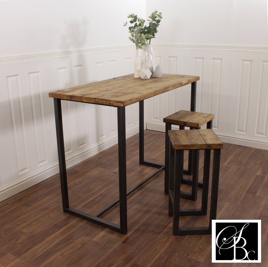 Breakfast Bar Worktop Kitchen Table Stool Solid Wood Set Industrial