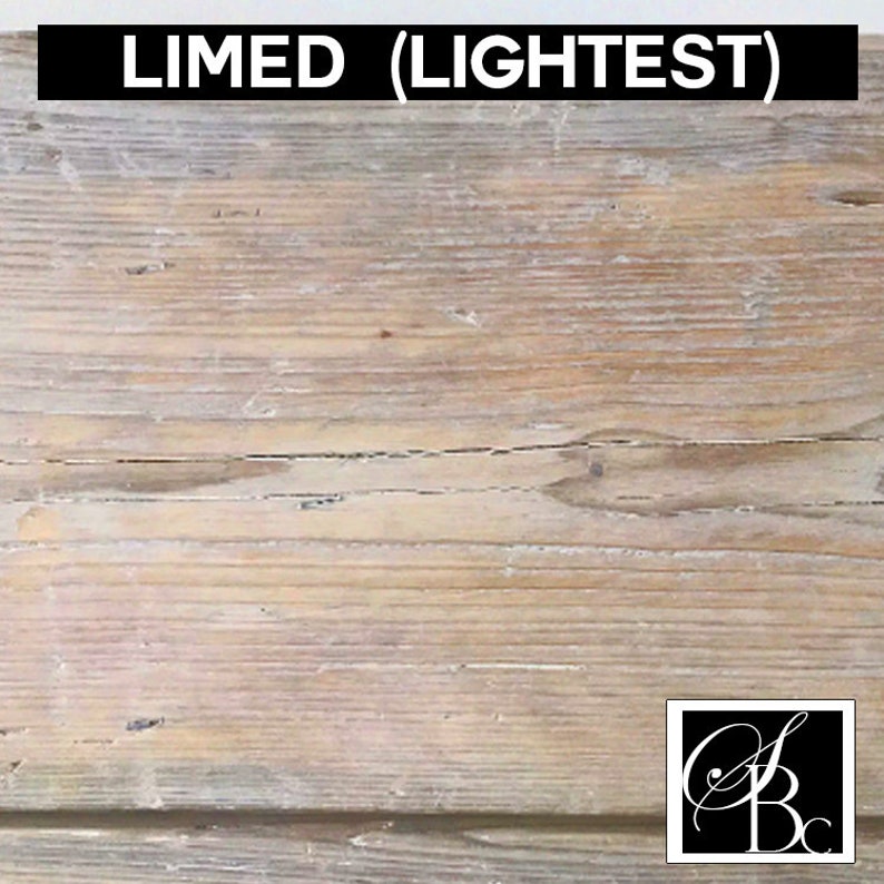 May include: A close-up of a light-toned wood surface with a whitewashed finish. The wood has a natural grain pattern and is slightly weathered. The text "LIMED (LIGHTEST)" is displayed at the top of the image.