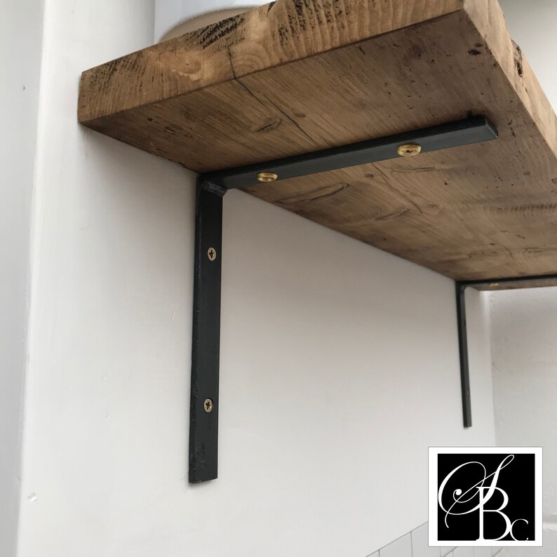 Reclaimed Wood Shelf With Metal Brackets Wall Pine Chunky Etsy