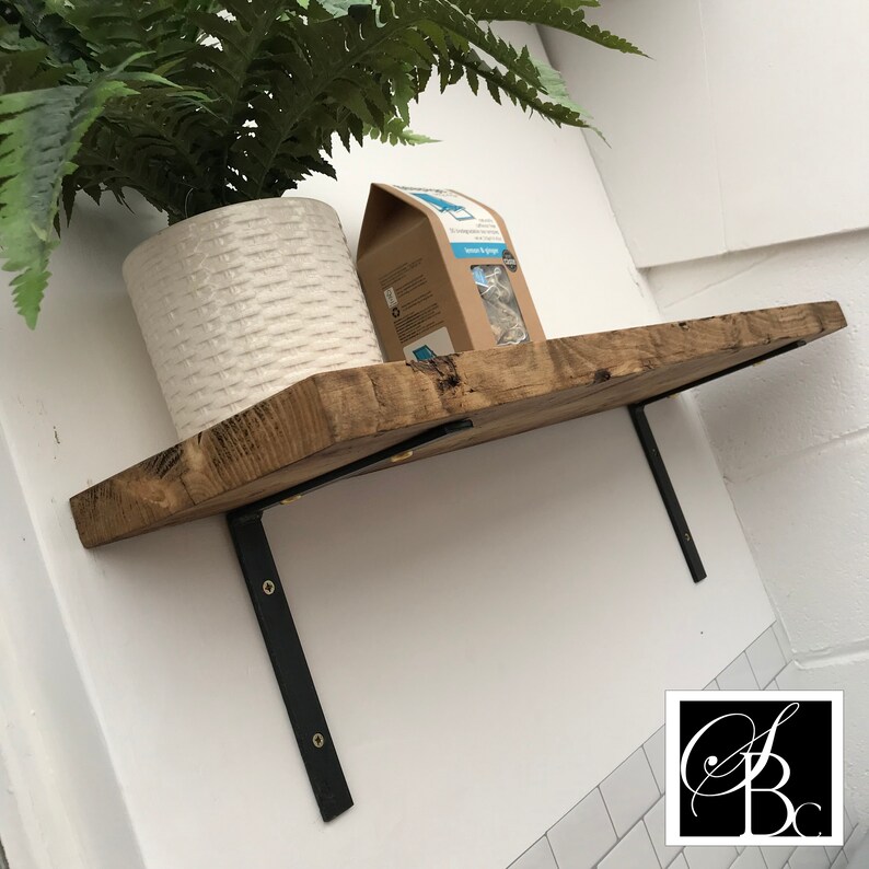 Reclaimed Wood Shelf With Metal Brackets Wall Pine Chunky Etsy