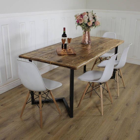 Industrial Dining Table Rustic Solid Kitchen Farmhouse Steel Reclaimed Lewis Etsy