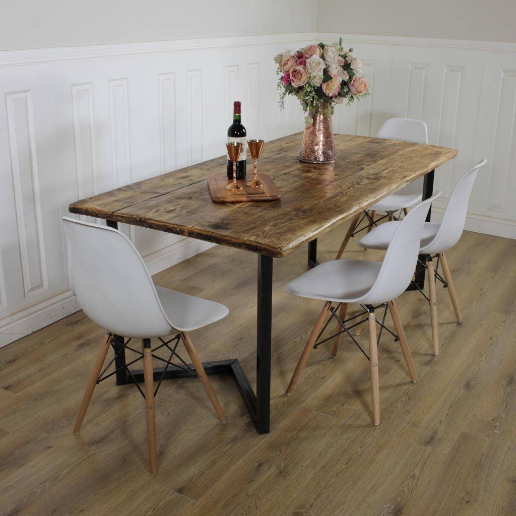 Industrial Dining Table Rustic Solid Kitchen Farmhouse Steel
