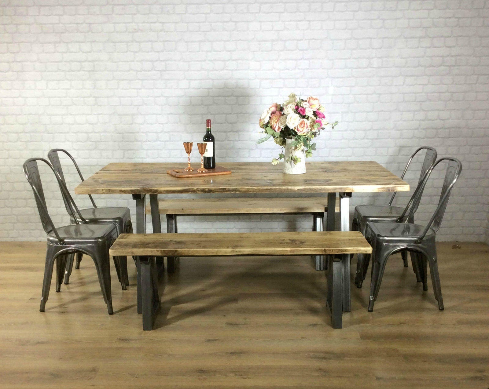 Reclaimed Industrial Dining Table 6 8 Seater Solid Wood Rustic