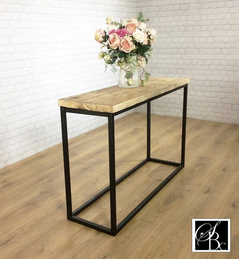 Industrial Hall Table Shelf Wood Vintage Metal Pine Sideboard Buffet Credenza Rustic Reclaimed Shoe Storage Hallway Entryway Scandi Console image 3