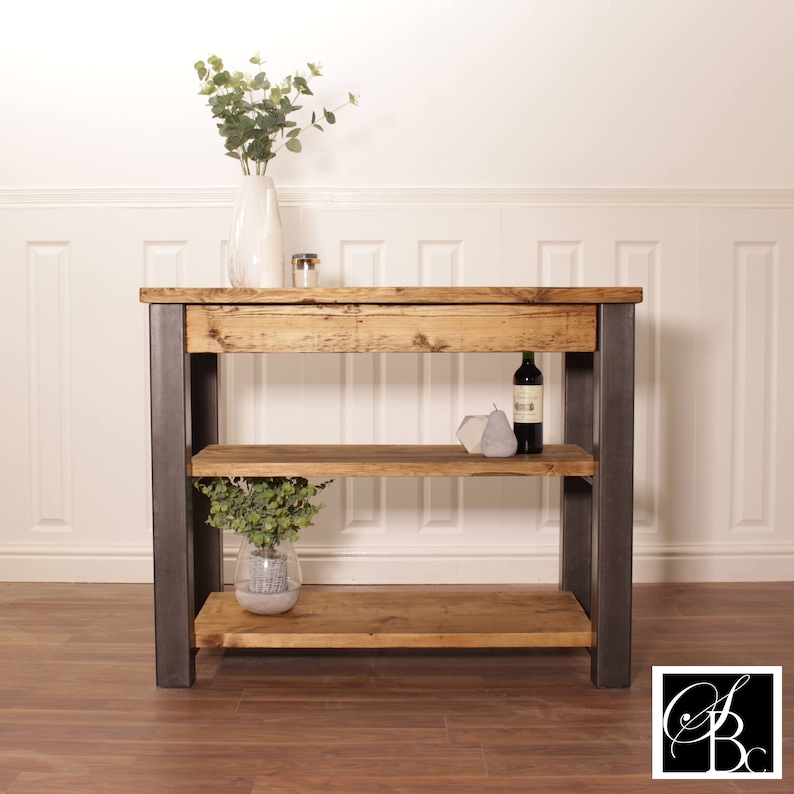 Kitchen Island Farmhouse Dining Table Butchers Block Breakfast Bar Rustic Industrial Storage Unit Solid Wood Worktop Steel Coffee Cafe image 3