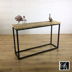 Industrial Hall Table Shelf Wood Vintage Metal Pine Sideboard Buffet Credenza Rustic Reclaimed Shoe Storage Hallway Entryway Scandi Console image 1