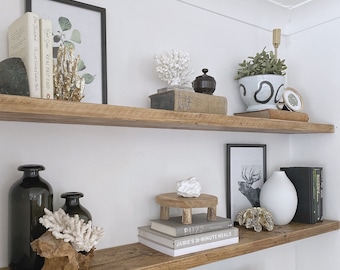 Handmade Reclaimed Wood Floating Shelf: Rustic Industrial Wall Shelves