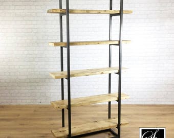 Industrial Retro Bookcase Unit Vintage Metal Reclaimed Solid Wood Storage Pine Oak Metal Shelves Shelf Display Bespoke Handmade in Britain