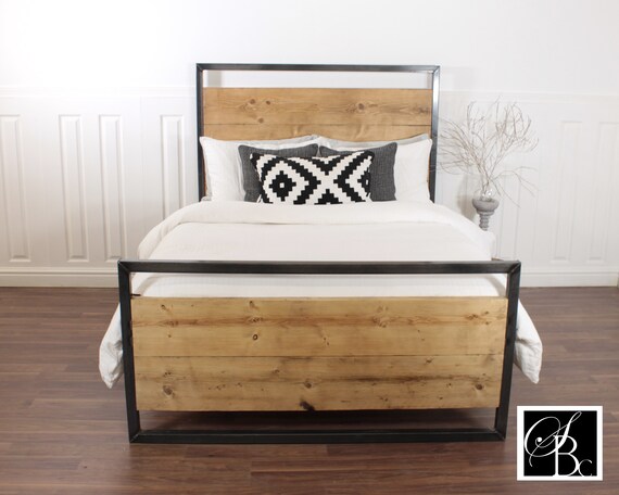 Industrial Bed King Double Single Frame Reclaimed Wood Pine All