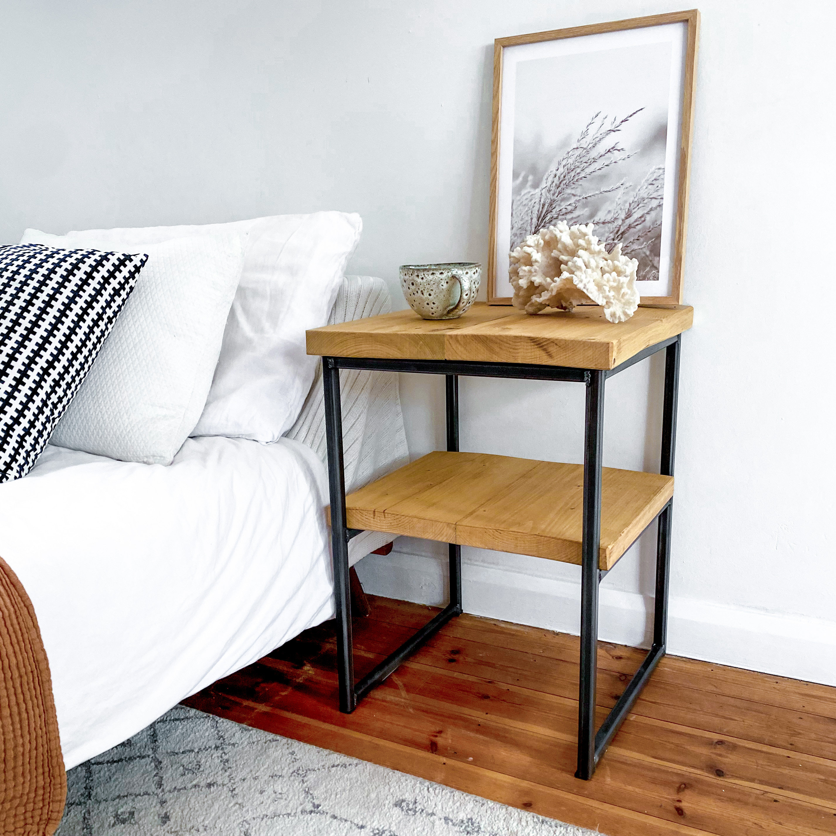 Rustic Bedside Tables Pair Industrial Chunky Nightstand Vintage