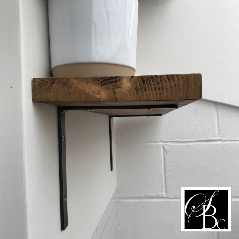 Reclaimed Wood Shelf With Metal Brackets Wall Pine Chunky Etsy
