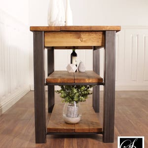 Kitchen Island Farmhouse Dining Table Butchers Block Breakfast Bar Rustic Industrial Storage Unit Solid Wood Worktop Steel Coffee Cafe image 2