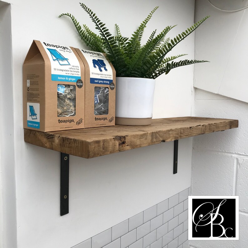 Reclaimed Wood Shelf With Metal Brackets Wall Pine Chunky Etsy