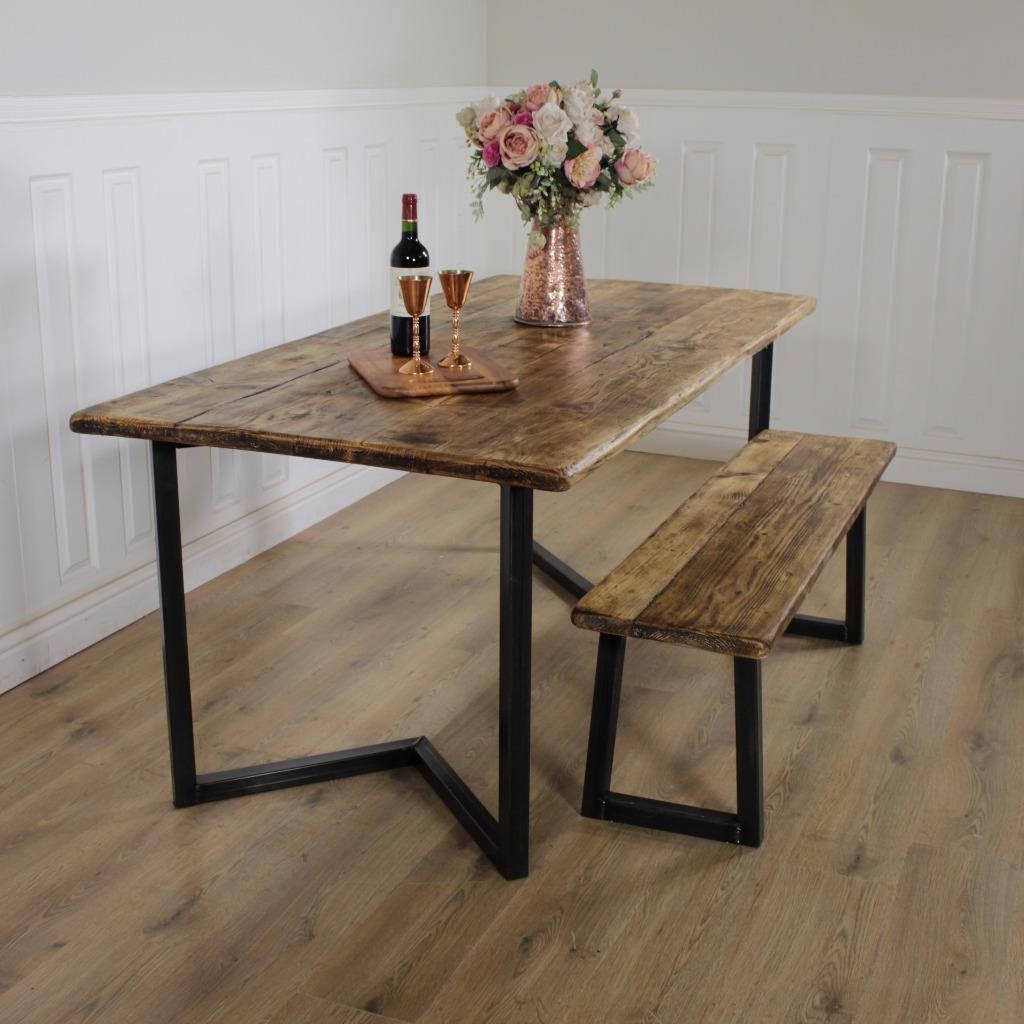 Industrial Dining Table Rustic Solid Kitchen Farmhouse Steel Etsy UK