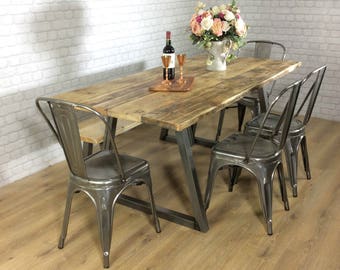 Reclaimed Industrial Dining table 6 8 Seater Solid Wood Rustic Metal Bar Cafe Restaurant Furniture Steel Handmade in Britain ALL SIZES