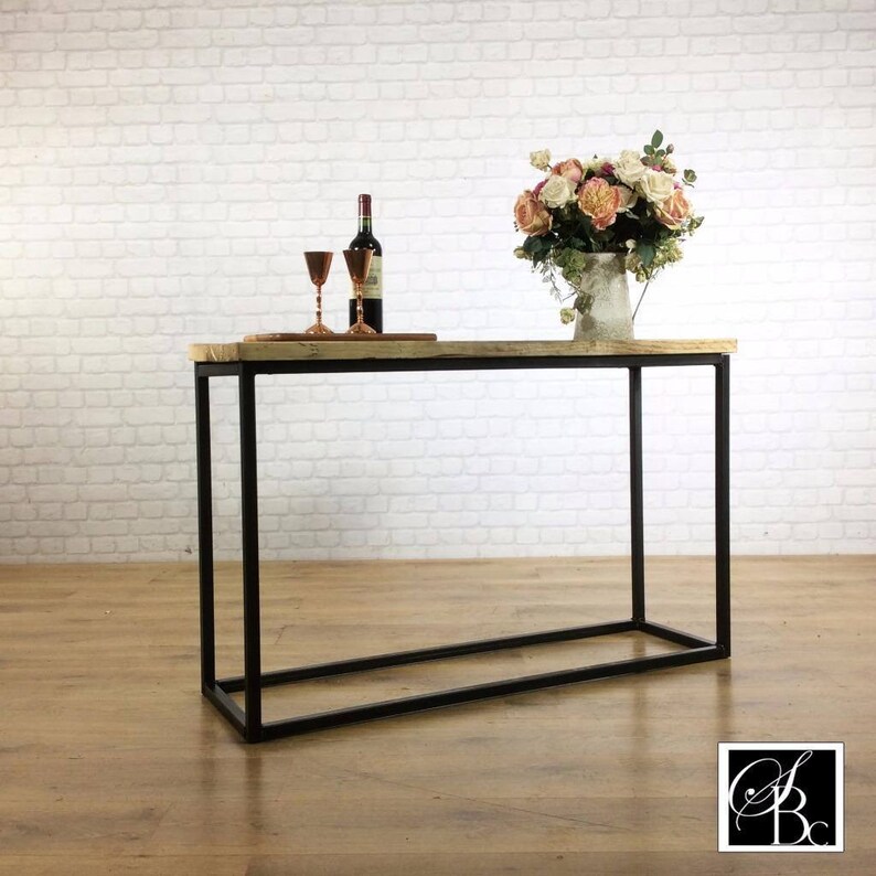 Industrial Hall Table Shelf Wood Vintage Metal Pine Sideboard Buffet Credenza Rustic Reclaimed Shoe Storage Hallway Entryway Scandi Console image 8