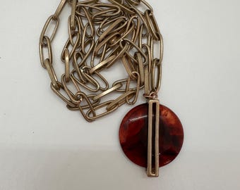 Vintage Mid Century Modern Tortoise look Lucite Pendant Necklace