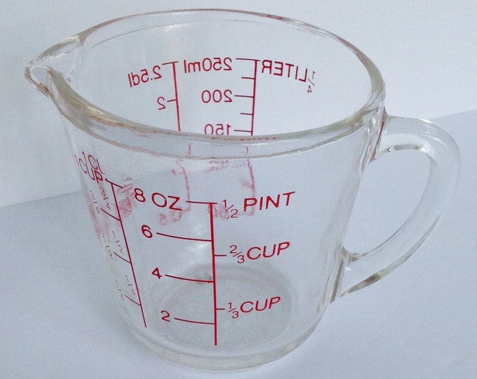 Vintage Fireking 1 Cup Measuring Cup 496 Clear With Red Markings D