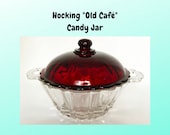 Vintage Hocking Old Café Candy Jar with Royal Ruby Lid