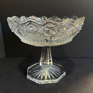 EAPG QUINTEC Jelly Comport, McKee Crystal Pattern Glass Footed Bowl Antique Glassware