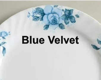 Vintage Corelle BLUE VELVET Replacements: Sets of Cups/Saucers, Blue Roses Swirl Rim on White Tableware