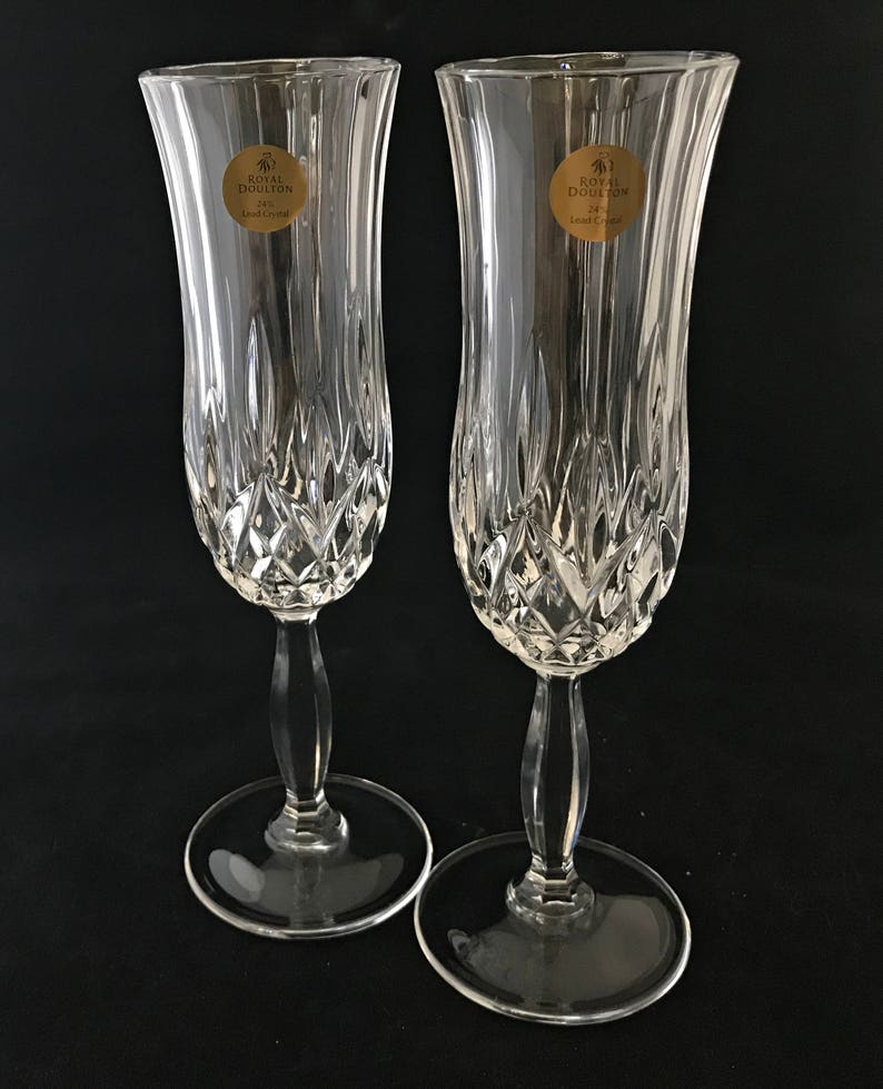 2 Royal Doulton Lead Crystal Champagne Flutes ROMA Etsy