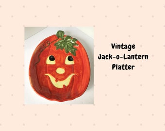 Happy Halloween Jack-o-Lantern Platter Plate Ceramic Pumpkin Party Decor