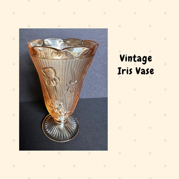 Vintage Iris Vase Marigold Carnival Depression Glass Jeannette Iris & Herringbone Vintage Glassware