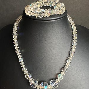 Vintage Aurora Borealis Choker Necklace & Bracelet SET 1960&#39;s Crystal Jewelry