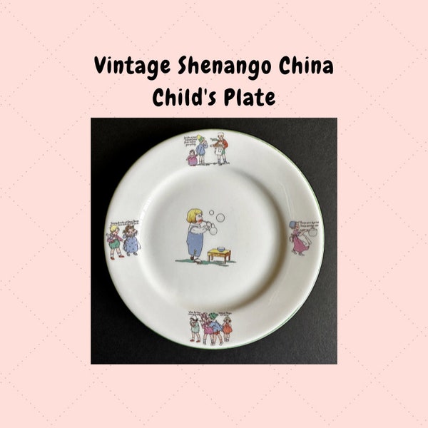 Vintage Shenango Restaurant Child's Nursery Rhyme Plate Green Trim Restaurant Ware Children's Dishes
