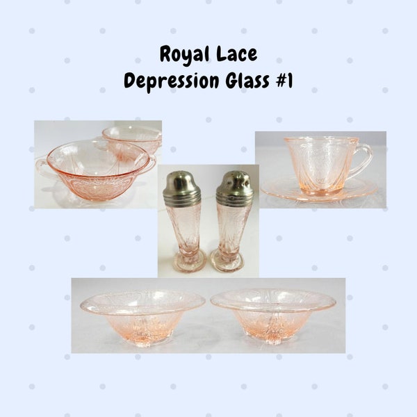 Royal Lace Pink Depression Glass Hazel Atlas Shakers, Cups, Bowls, Candles Vintage Pink Glassware #1
