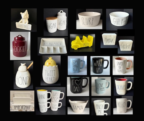 Vintage RAE DUNN POTTERY: *Read* Choice of Bird Houses, Mugs, Canisters, Dogs, Tacos, Office, and More