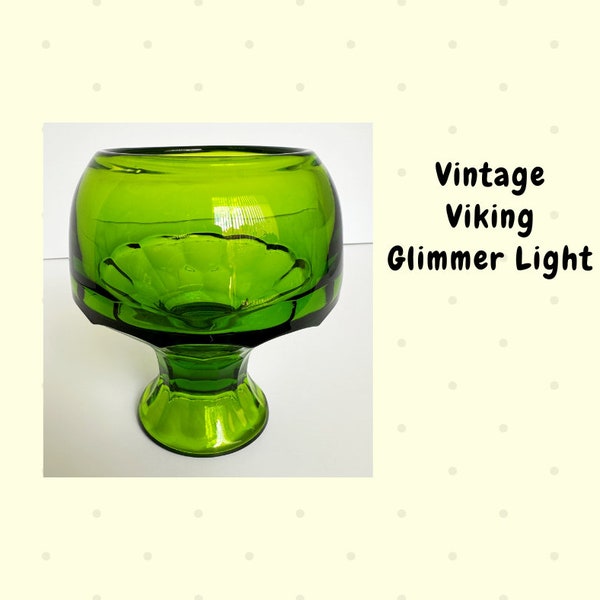 Vintage Viking Georgian Candle Glimmer Light Votive Tea Light Burner Green Glass 1970's