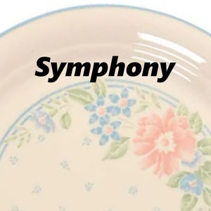 2 Corelle &quot;SYMPHONY&quot; Dinner Plate Replacements Blue Orange Flowers on Beige Blank Vintage Dishware