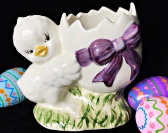 Vintage EASTER CHICK CANDY: Broken Egg Dish for Candy, Vase, Planter, Holiday Decor