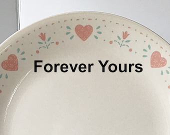 Vintage Corelle FOREVER YOURS Replacements: Sets of Plates, Tumblers, Pink Hearts and Flowers on Beige Tableware