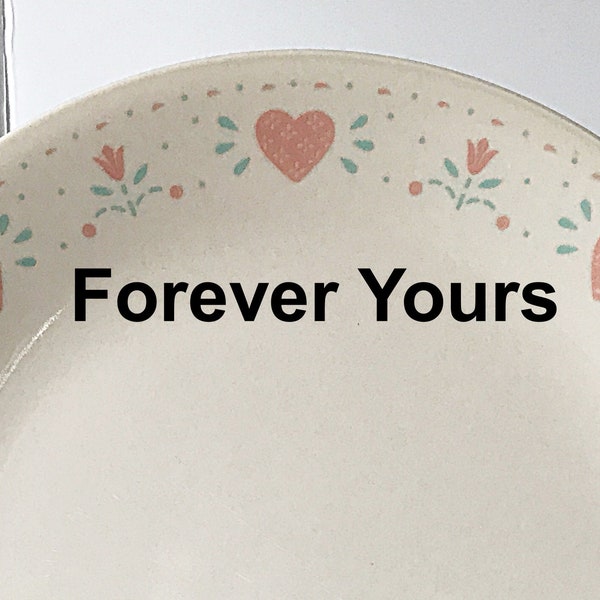 10 Corelle “FOREVER YOURS” Plates Tumblers Replacements Pink Hearts and Flowers Border on Beige Blank